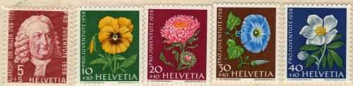 SWITZERLAND 1958 "PRO JUVENTUTE" SET OF 5 UMM. SG J172-J176. CAT 6,40 POUNDS.