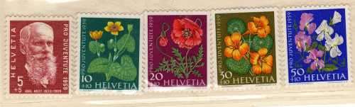 SWITZERLAND 1959 "PRO JUVENTUTE" SET OF 5 UMM. SG J177-J181. CAT 6 POUNDS.