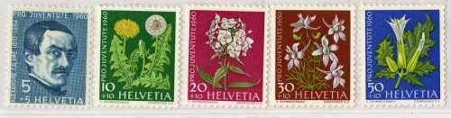 SWITZERLAND 1960 "PRO JUVENTUTE" SET OF 5 UMM. SG J182-J186. CAT 6 POUNDS.