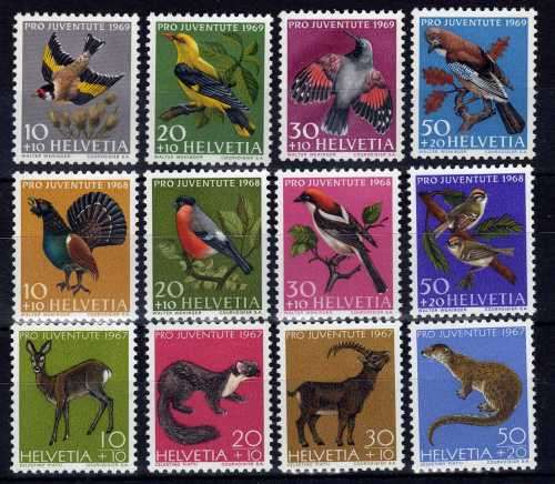 SWITZERLAND 1967, 1968 & 1969 "PRO JUVENTUTE" 3 SETS OF 4 UMM. SG J217-J228. CAT 8,40 POUNDS.