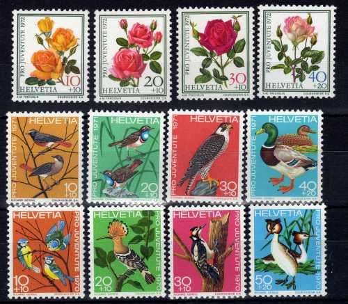 SWITZERLAND 1970, 1971 & 1972 "PRO JUVENTUTE" 3 SETS OF 4 UMM. SG J229-J240. CAT 10,30 POUNDS.