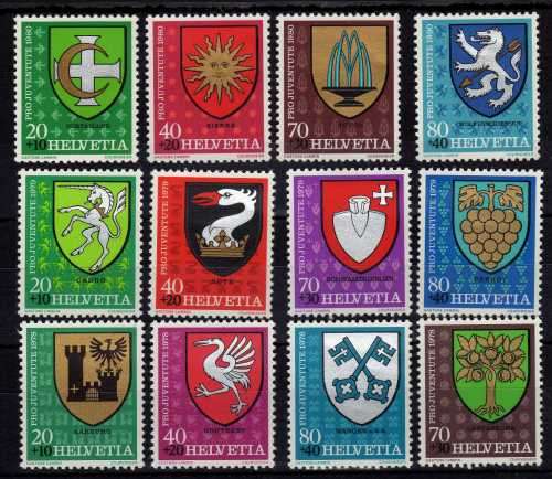 SWITZERLAND 1978, 1979 & 1980 "PRO JUVENTUTE" 3 SETS OF 4 UMM. SG J262-J273. CAT 16,50 POUNDS.
