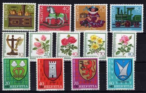 SWITZERLAND 1981, 1982 & 1983 "PRO JUVENTUTE" 3 SETS UMM. SG J274-J286. CAT 17,80 POUNDS.