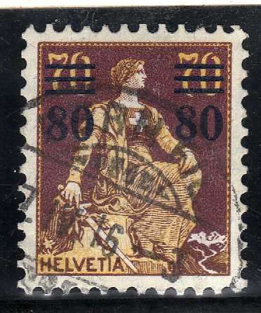 SWITZERLAND 1915 SURCHARGE 80c ON 70c VFU. SG 301. CAT 28 POUNDS.