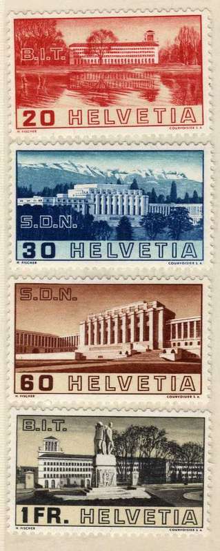 SWITZERLAND 1938 LEAGUE OF NATIONS SET OF 4 LMM. SG 382-385. CAT 13,30 POUNDS.