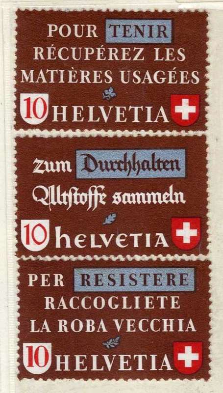 SWITZERLAND 1942 "SALVAGE CAMPAIGN" SET OF 3 UMM. SG 427 F, G & I. CAT 8,10 POUNDS.