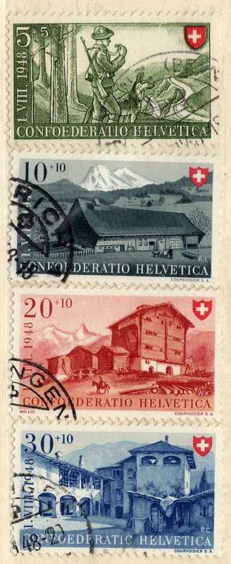 SWITZERLAND 1948 "NATIONAL FETE" SET OF 4 VFU. SG 495-498. CAT 15 POUNDS.