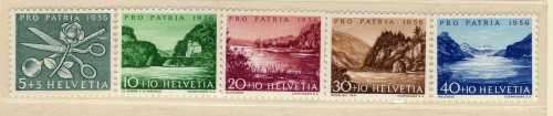 SWITZERLAND 1956 PRO-PATRIA SET OF 5 UMM. SG 571-575. CAT 80 POUNDS.