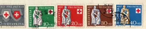 SWITZERLAND 1957 PRO-PATRIA SET OF 5 VFU. SG 580-584. CAT 18 POUNDS.