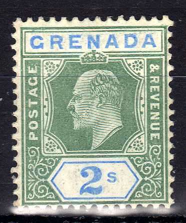 GRENADA 1904-06 KEVII 2/- VERY FINE MOUNTED MINT. SG 74a. CAT 50 POUNDS. (2018)