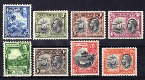 GRENADA 1934-36 KGV DEFIN SHORT SET TO 1/- VERY FINE MOUNTED MINT. SG 135-142. CAT 12 POUNDS. (2018)