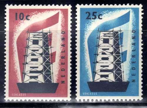NETHERLANDS 1956 EUROPA SET OF 2 FINE MOUNTED MINT. SG 836-37. CAT 76 POUNDS. (2020)