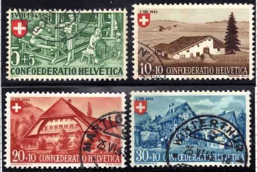SWITZERLAND 1945 NATIONAL FETE FUND SET OF 4 VFU. SG 461-464. CAT 25,70 GBP. (2013)