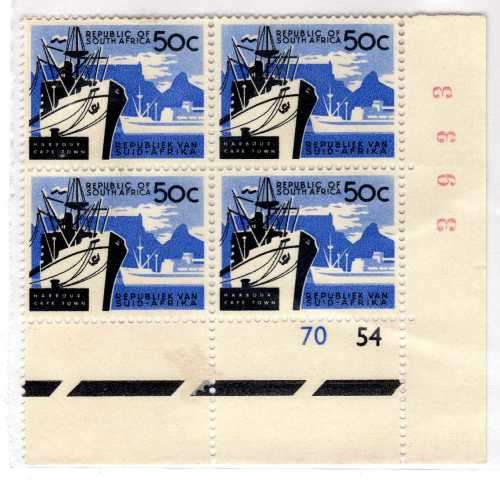 SOUTH AFRICA 1961-63 DEFIN 50c CONTROL BLOCK OF 4 MINT. SACC 218. SG 219.