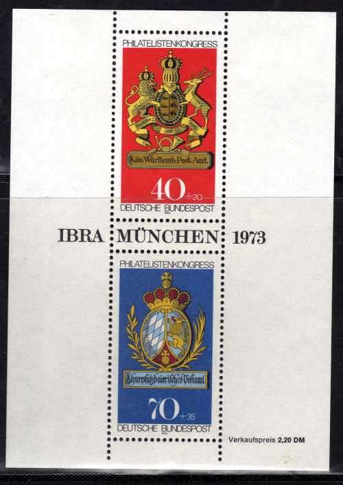GERMANY WEST 1973 IBRA MUNCHEN STAMP EXHIBITION MINI SHEET MINT. SG MS1660. Mi BLOCK 9.