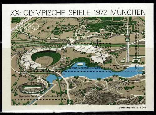 GERMANY WEST 1972 OLYMPIC GAMES MUNICH 6th SERIES MINI SHEET MOUNTED IN MARG. SG MS1625. Mi BLOCK 7.