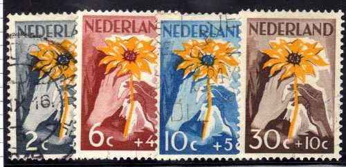 NETHERLANDS 1949 RED CROSS & IND RELIEF FUND SET OF 4 VFU. SG 702-5 Mi 521-4. CAT 5 EUROS (2013/14)