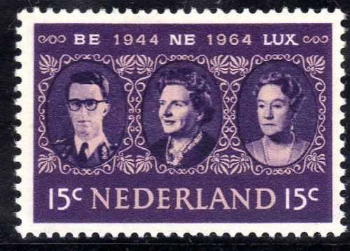 NETHERLANDS 1964 ANNIV OF "BENELUX" 15c VIOLET & FLESH UMM. SG 981.