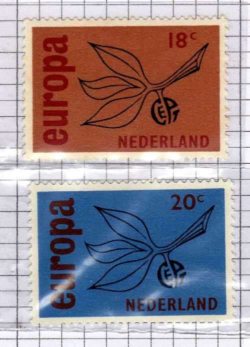 NETHERLANDS 1965 EUROPA SET OF 2 UMM. SG 999-1000. Mi 848-9. CAT 0,50 EUROS. (2013/14)