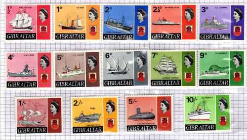 GIBRALTAR 1967 "SHIP" DEFINITIVE SHORT SET OF 14 L.M.M. SG 200-212. CAT 25 POUNDS FOR UMM.