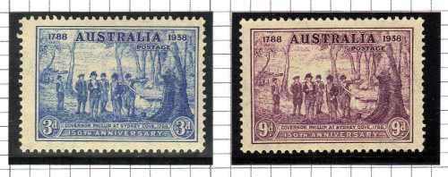 AUSTRALIA 1937 "150TH ANNIV N.S.W." 3d & 9d LMM. SG 194-5. CAT £37,50 UMM. (2022)