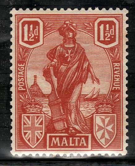 MALTA 1922-6  DEFIN 1,5d BROWN-RED LIGHTLY MOUNTED MINT. SG 127. CAT 5,50 POUNDS. (2018)