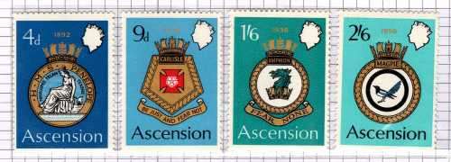 ASCENSION 1970 "ROYAL NAVAL CRESTS" (2nd SERIES) SET OF 4 UMM. SG 130-3. CAT 4,75 POUNDS. (2018)