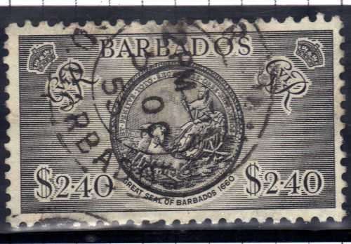 BARBADOS 1950 DEFIN $2.40 BLACK FINE USED. SG 282. CAT 42 POUNDS. (2022)
