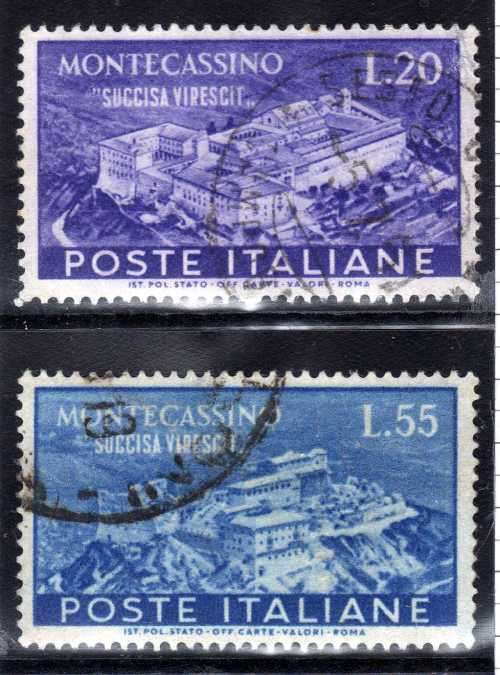 ITALY 1951 RESTORATION OF MONTE CASINO ABBEY SET OF 2 VFU. SG 790-1. Mi 837-8. CAT 60 EUROS. (2014)