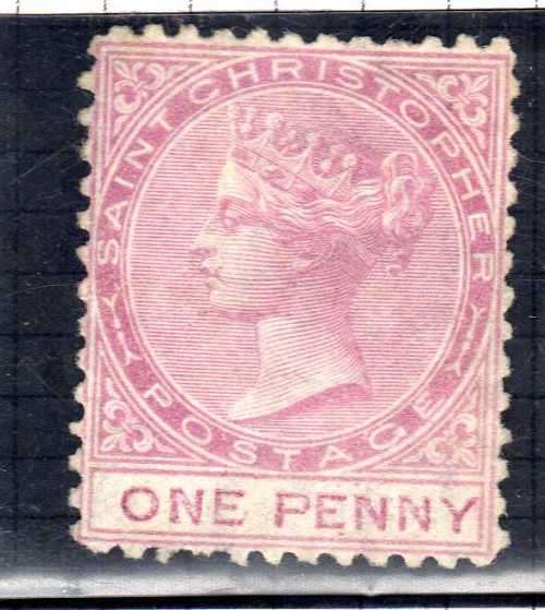 ST CHRISTOPHER 1870-82 1d MAGENTA PERF 12,5 MINT NO GUM. SG 2. CAT 80 POUNDS. (2018)
