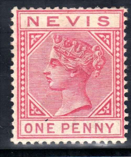 NEVIS 1882-90 DEFIN 1d DULL ROSE MOUNTED MINT. WMK CROWN CA. PERF 14. SG 27. CAT 42 POUNDS. (2018)