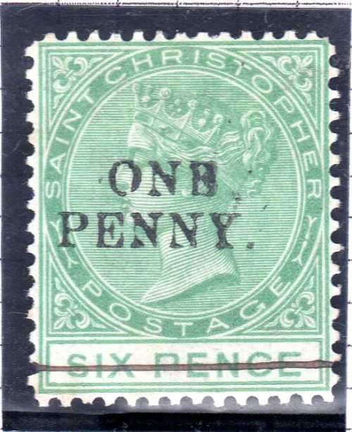 ST CHRISTO 1886 DEFIN 1d ON 6d MOUNTED MINT. MALFORMED "E" STUNNING UNLISTED VARIETY. SG 24.