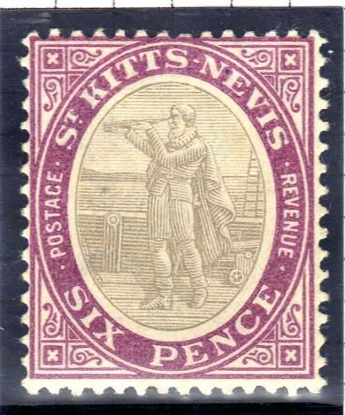 ST KITTS-NEVIS 1903 DEFIN 6d LMM. WMK CROWN CA. SG 6. CAT 8 POUNDS. (2018)