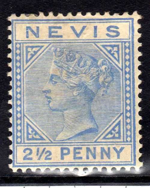 NEVIS 1882-90 QV 2,5d ULTRAMARINE HEAVILY MM. WMK CROWN CA. SG 29. CAT 23 POUNDS. (2018)