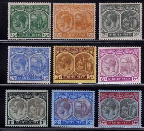 ST KITTS-NEVIS 1920-22 KGV DEFIN SHORT SET TO 2/6d MM. (NO 1d) SG 24, 26-33. CAT 57 POUNDS. (2018)