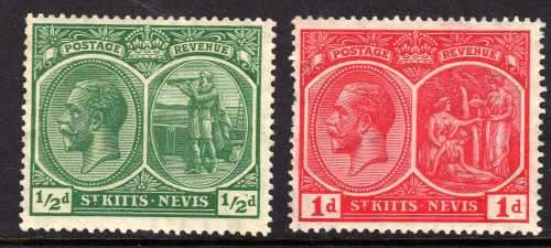 ST KITTS-NEVIS 1920-22 KGV DEFIN 1/2d & 1d MM. SG 24 & 25. CAT 7,50 POUNDS. (2018)