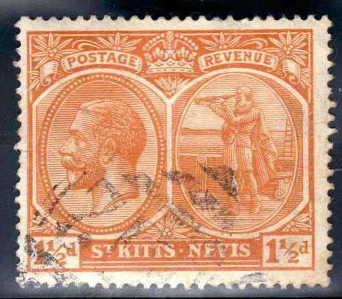 ST KITTS-NEVIS 1920-22 KGV 1,5d USED. SG 26. CAT 1,75 POUNDS. (2018)