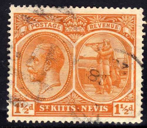 ST KITTS-NEVIS 1920-22 KGV 1,5d USED. SG 26. CAT 1,75 POUNDS. (2018)