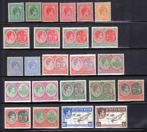 ST KITTS-NEVIS 1938-50 KGVI DEF SET OF 12 LMM PLUS EXTRAS. CAT 355 POUNDS. (2018)