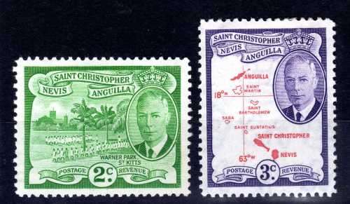 ST CHRISTOPHER, NEVIS & ANGUILLA 1952 KGVI 2c & 3c MM. SG 95-6. CAT 1,30 POUNDS. (2018)