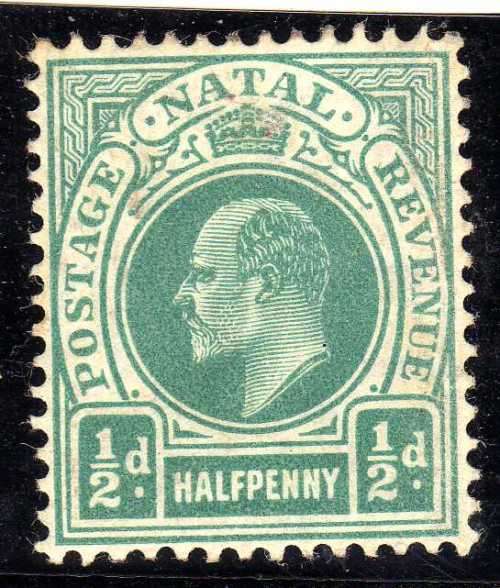 NATAL 1904-08 KEVII DEFIN W/MARK MULTI CROWN CA 1/2d MOUNTED MINT. SACC 129. CAT R150.