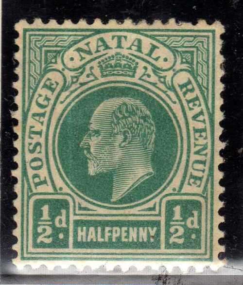 NATAL 1904-08 KEVII DEFIN W/MARK MULTI CROWN CA 1/2d MOUNTED MINT. SACC 129. CAT R150.