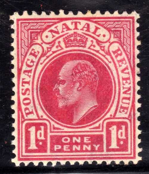 NATAL 1904-08 KEVII DEFIN W/MARK MULTI CROWN CA 1d ROSE-CARMINE LMM. SACC 130. CAT R130. (2019/20)