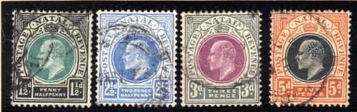 NATAL 1902-03 KEVII DEFIN W/MARK CROWN OVER CA 1,5d, 2,5d, 3d & 5d VFU. CAT R245.