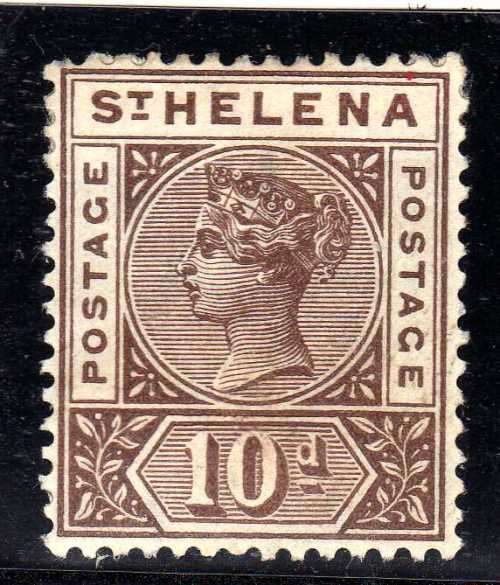 ST HELENA 1890 DEFIN QV 10d BROWN GOOD FACE BUT HEAVY MM & TINY THIN. SG 52. CAT 26 POUNDS. (2018)