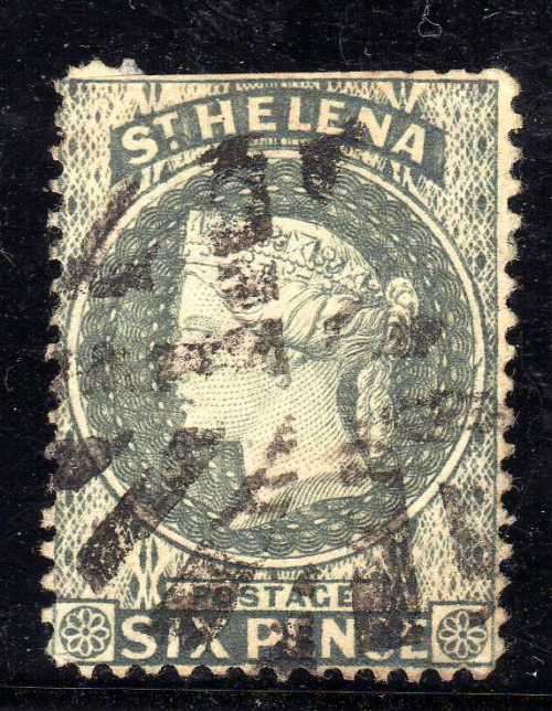 ST HELENA 1861 DEFIN QV 6d GREY GOOD USED TOP PERFS MISSING. SG 44. CAT 5 POUNDS. (2018)