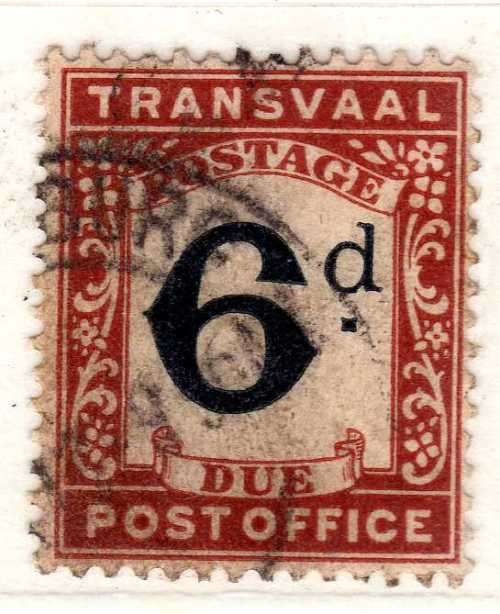 TRANSVAAL 1907 POSTAGE DUE 6d FINE USED SACC 6. CAT R250.