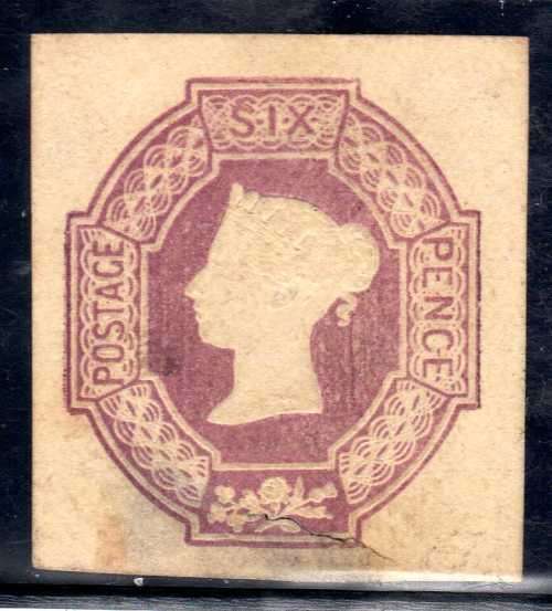 GREAT BRITAIN 1847-54 EMBOSSED ISSUE 6d MAUVE MINT BUT THINNED WITH SMALL CUT. SG 58. CAT 19500 GBP.