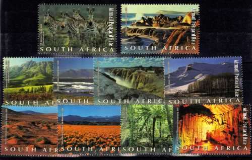 SOUTH AFRICA 2001 NATURAL WONDERS SET OF 10 UMM. SACC 1439-48. CAT R500. (2023-25)