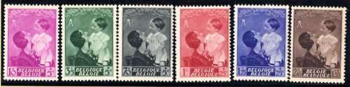BELGIUM 1937 "QUEEN ASTRID FUND" PART SET OF 6 CLEAN MOUNTED MINT. SG 787, 789, 791-4. CAT 15,35 GBP